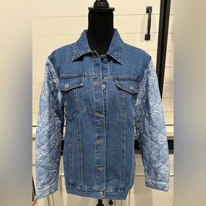 New from boutique. Petals and denim jacket. Quilted sleeves